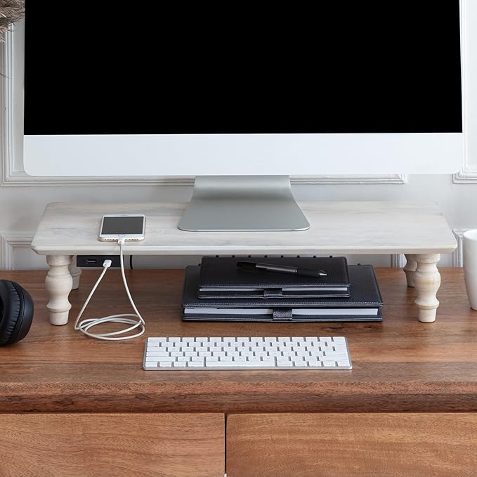 Anji Mountain Monitor Stand - Desktop Organizer & Laptop Riser, Ergonomic Monitor Riser, Space-Saving Monitor Stand for Desk, Durable Construction, Easy Assembly, Ideal for Home & Office,White Wash