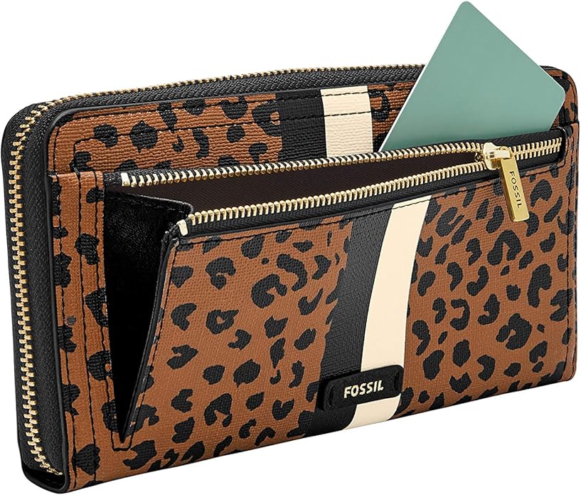 Fossil Women's Logan Leather RFID-Blocking Zip Around Clutch Wallet with Wristlet Strap for Women