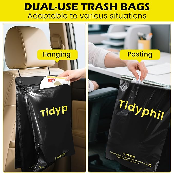 50 PCS Disposable Car Trash Bags Hanging, Leak-proof, Odor Seal. 2 Gallon Car Garbage Bags, Big Capacity. Independent of Car Trash Can, Easy Stick-On Car trash Bin for Car, SUV, Truck, Stroller. Black