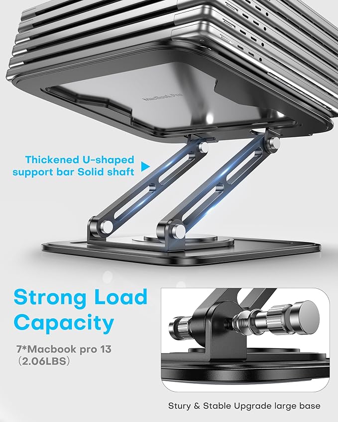 LOXP Adjustable Laptop Stand, Computer Stand with 360 Rotating Base, Ergonomic Laptop Riser Mount for Desk Foldable Protable Computer Desk Fits with MacBook Pro Air (10-16") - Black