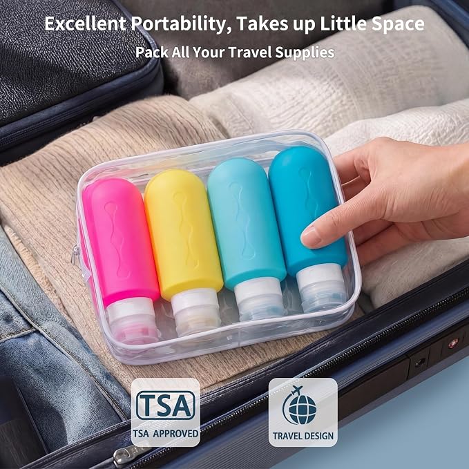 Gemice Travel Bottles for Toiletries, Tsa Approved Travel 6oz Size Containers with Clear Bag, BPA Free Leak Proof Travel Tubs Refillable Liquid Travel Accessories for Cometic Shampoo Lotion