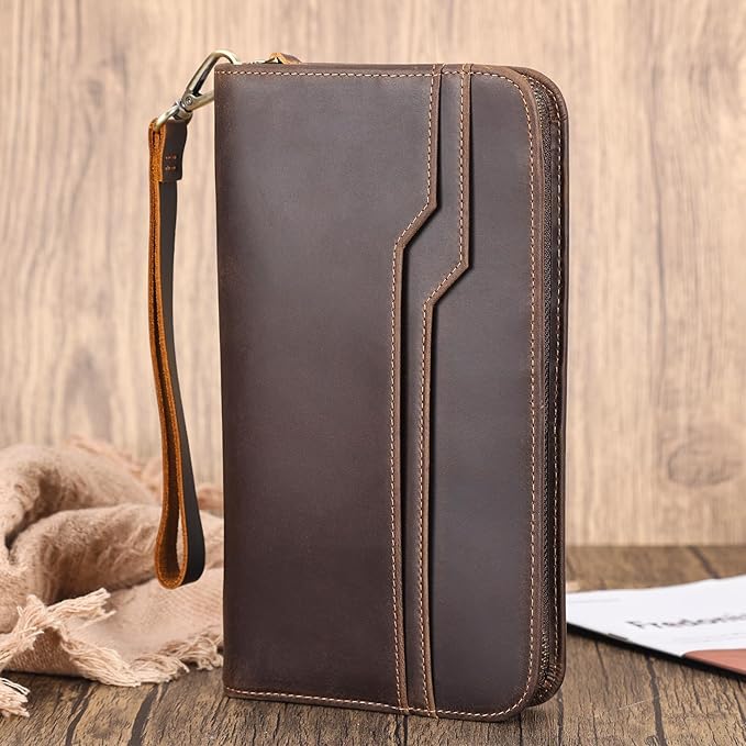 Polare Full Grain Leather Family Travel Passport Wallet and Documents Organizer RFID Blocking Case Holder Fits 6 Passports for Men and Women