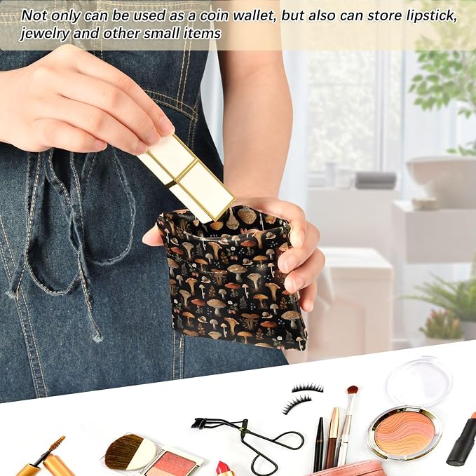 Mushroom Snail Berry Women's Waterproof PU Leather Coin Purse, Slim Travel Wallet with Zipper - Compact Card Holder & Jewelry Organizer for Cash, Keys, Lipstick