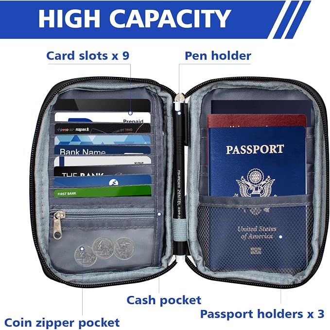 Passport Holder for Travel Women Men RFID Blocking Passport Wallet Waterproof Lightweight Document Organizer Pouch Bag Zipper Portable Case for Cards, ID, Money (White, 6.9"x4.5")