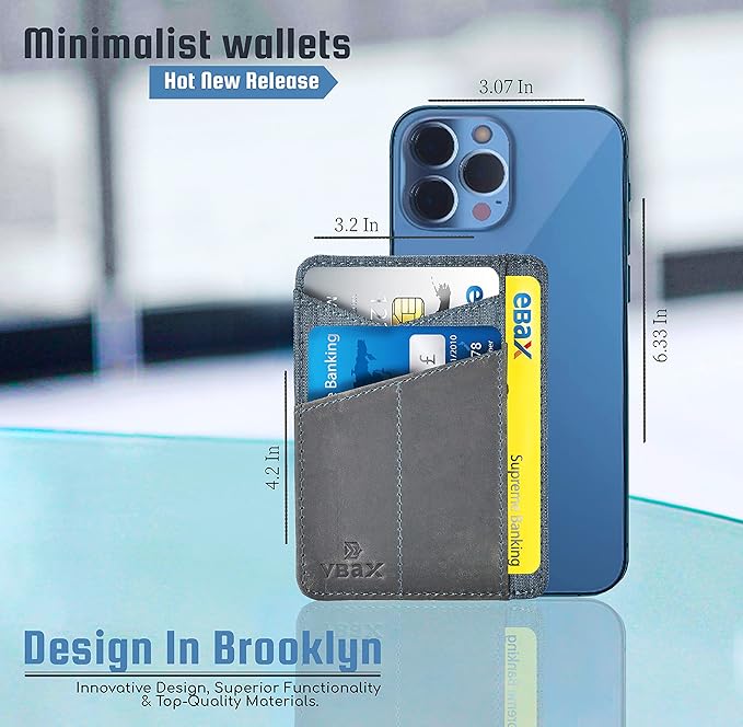RFID Slim Wallet for Men Women, 8 Card Slot Leather Minimalist Front Pocket Credit Card Holders, Grey Canvas
