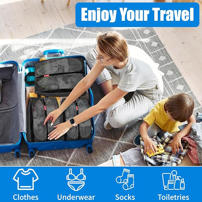 SelfTek Travel Shoe Bags, 3 Pack 3 Size Waterproof Shoe Bags for Travel with Double-Sided Zippers, Portable Shoe Storage Organizer for packing for Men, Women & Kids - Ideal Family Travel Accessories