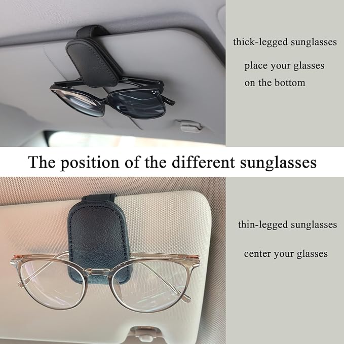 Shering Sunglasses Holders for Car Sun Visor, Magnetic Leather Glasses Eyeglass Hanger Clip for Car, Visor Sunglasses Holder Clip Car Accessories for Truck(4, Black)