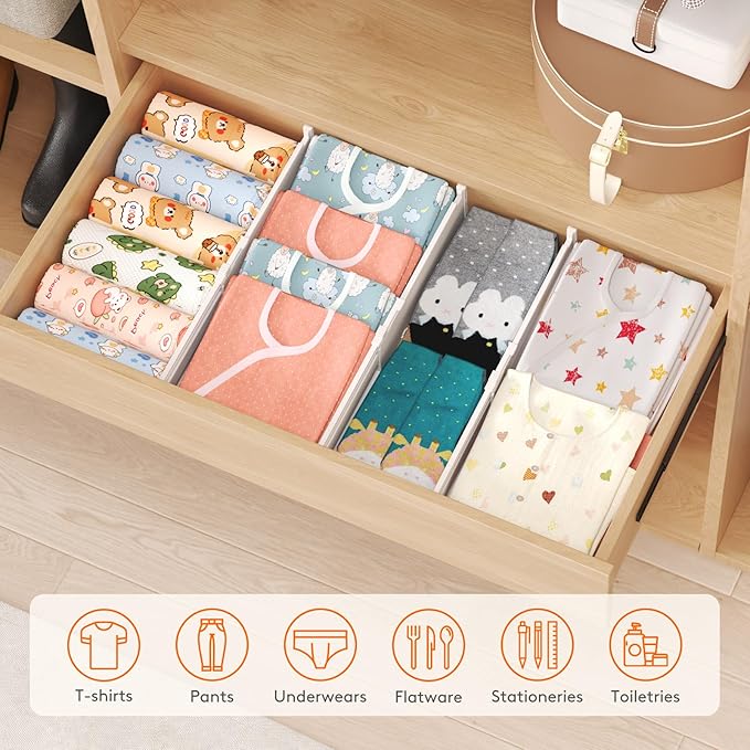 Lifewit 4" Tall 9 Pack Drawer Dividers, 35-56.5cm/13.8-22.2" Expandable Drawer Divider for Clothes, Adjustable Dresser Drawer Organizers, Drawers Separators for Dresser/Bathroom/Closet/Kitchen White