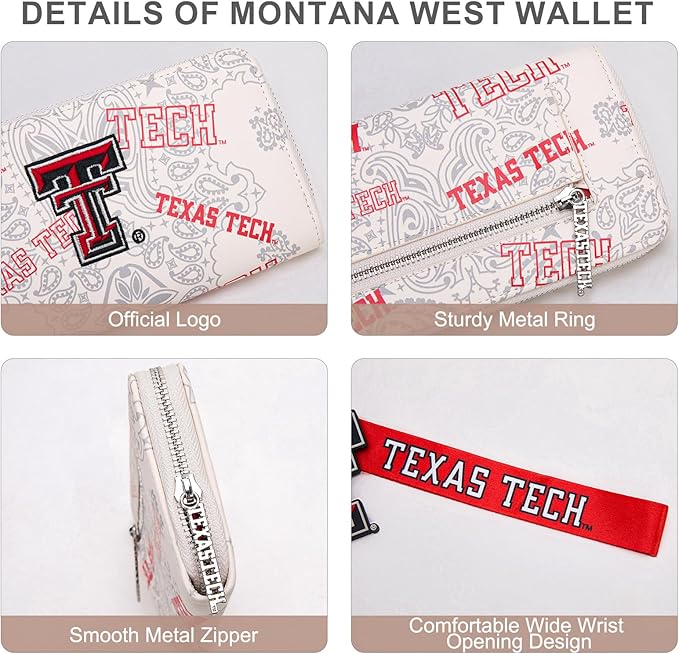 Texas Tech Official Wristlet Wallet with RFID Blocking Card Slot, Texas Tech Team Logo Clutch Purse, Mini Clutch Wallet for Fan Gift, Game Day, Concert | Beige, NC-TTU011BG