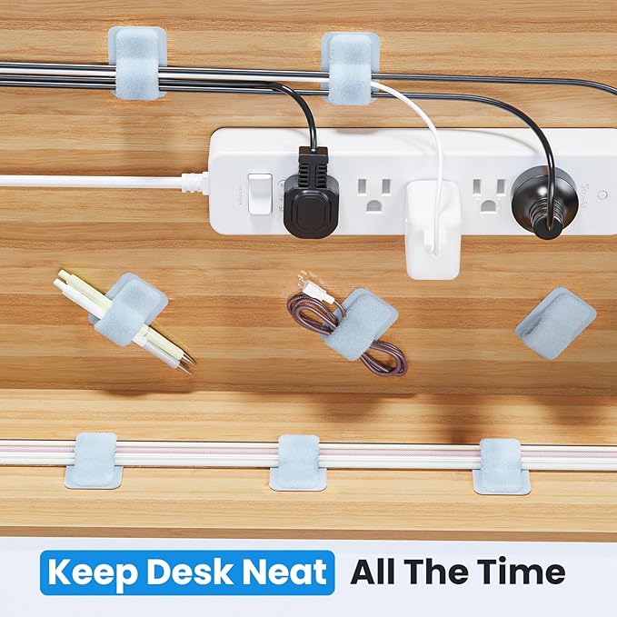 Cable Management Under Desk, 【Up to 15 Cord】【Enhanced Wire Holder】 Reusable Cord Organizer Holder, Adjustable Hook and Loop Cable Ties, Wire Clips Under Table Hider, 20 Pair(Blue)