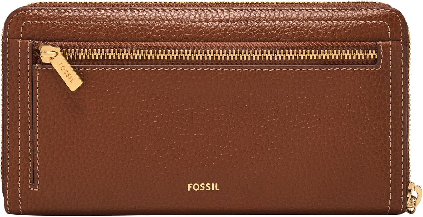 Fossil Women's Logan Leather RFID-Blocking Zip Around Clutch Wallet with Wristlet Strap for Women