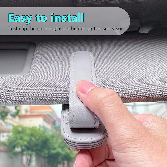 Visonx Sunglass Holder for Car Visor Clip, Magnetic Leather Eyeglass Hanger Clip for Car, Square Car Visor Accessories (Gray)