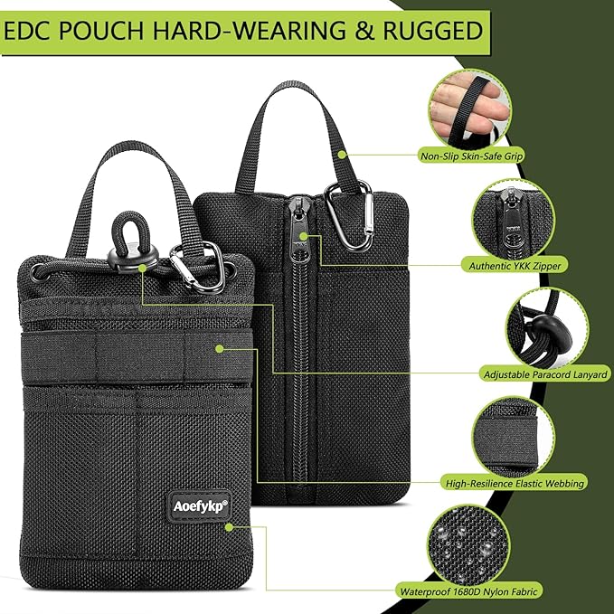 Pocket Organizer, EDC Pouch for Men, Removable Adjustable EDC Bag, Durable Compact Small Tool Pouch Holds Your Flashlight, Pocket Knife, Pen, Notebook, Multitool and EDC Gear