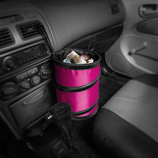FH Group Automotive Waterproof Portable Collapsible Small Trash Can Garbage Container fits Most Cars,Polyethylene, SUVs, and Trucks Pink