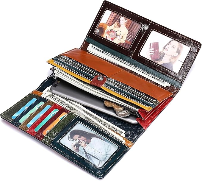 MASIWEI Genuine Leather Patchwork Wallet for Women Multicolor Trifold Wallets Ladies Card Holder Money Organizer with Coin Purse