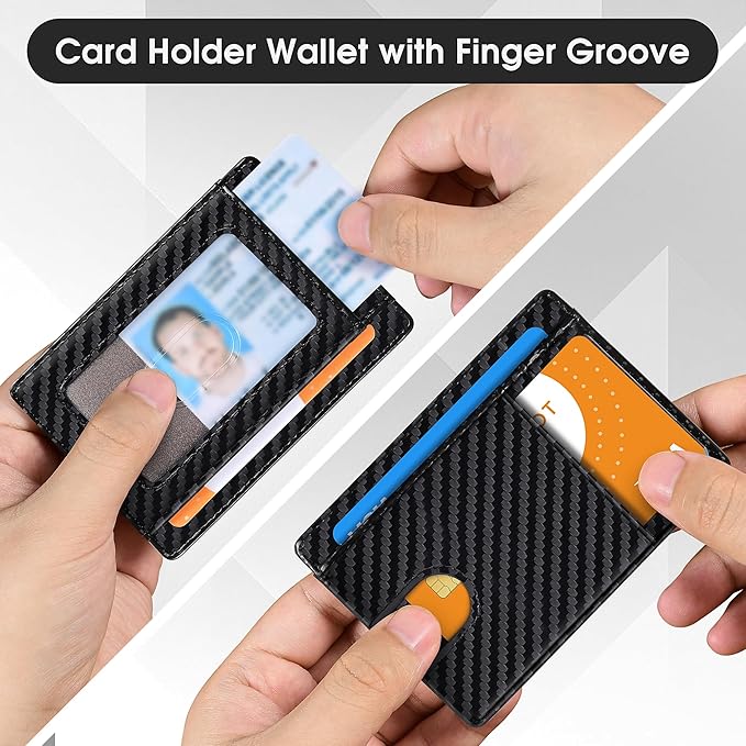 Slim Minimalist Wallet for Men,Front Pocket Wallet RFID Blocking Small Thin Credit Card Holder,ID Card Case Gift for Men Carbon Fiber Black