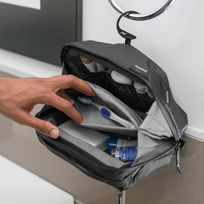 Peak Design Wash Pouch, Black, Weatherproof Travel Toiletry Bag, Upright or Hanging Dopp Kit with Pockets, Magnetic Toothbrush Pocket, Wide UltraZip Opening, Toiletry Bag for Men and Women