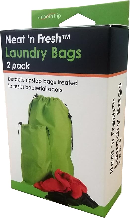 Smooth Trip Travel Laundry Bags with Odor-Blocking Barrier for Wet and Dirty Clothing - Set of 2 Foldable Compact Bags Fit in Luggage and Packs for Gym Clothes, Shoes, Bathing Suits and Baby Clothes