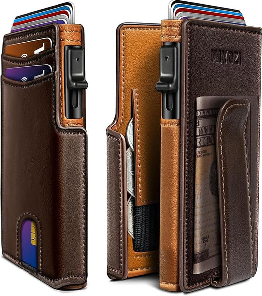 miyozi Men Wallet,with Money Clip Coins Pocket ID Window,Slim Front Pocket RFID Blocking Pop-up Card Holder 3.9"x 2.7", Gift Boxed