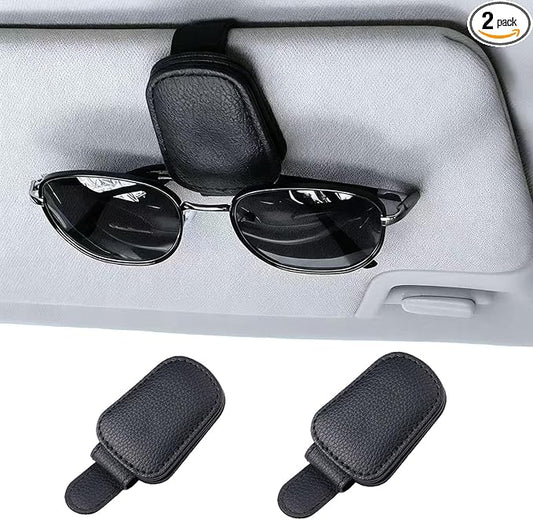 2 Pack Sunglass Holder for Car Magnetic Leather Sunglass Clip Universal Eyeglass Holder Car Visor Accessories Black