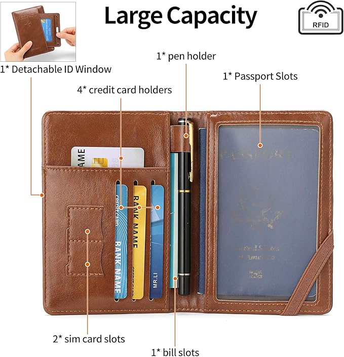 RNIEGA Rfid Passport Holder for Travel Women Men Passport Wallet Rfid Blocking with Card Slots and Pen Holder
