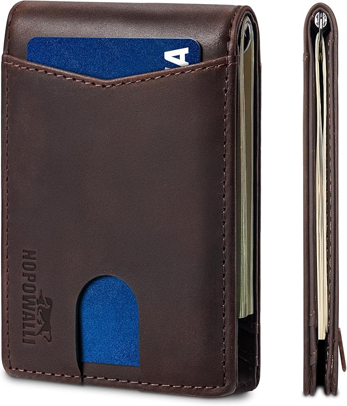 Slim Wallet for Men RFID Blocking, Genuine Leather Card Holder Minimalist Bifold, Front Pocket Wallets for Men with Money Clip Small Thin