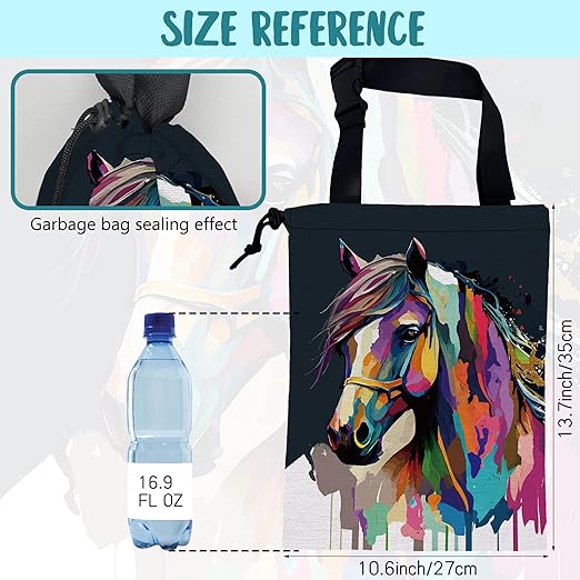 Car Garbage Bag Abstract Colorful Horse Drawstring Car Trash Bag Hanging for Back Seat with Adjustable Buckle Canvas Vehicle Trash Can Easy-to-Install