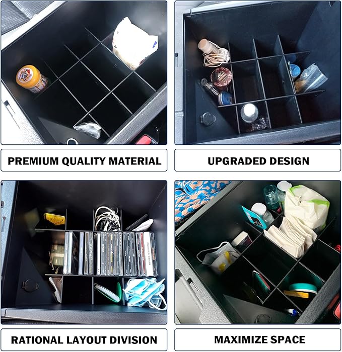 RUNROAD Center Console Organizer Dividers Compatible with Toyota Tundra 2014-2019 2020 2021 Accessories, Insert Compartment Tray Secondary Storage Box ABS Materials Armrest Divider