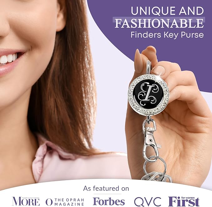 Women’s Bag Charm Key Finder, Car Keychain Hook, Cute Purse Organizer & Tote Bag Accessories, Gifts for Mom - Monogram Letter
