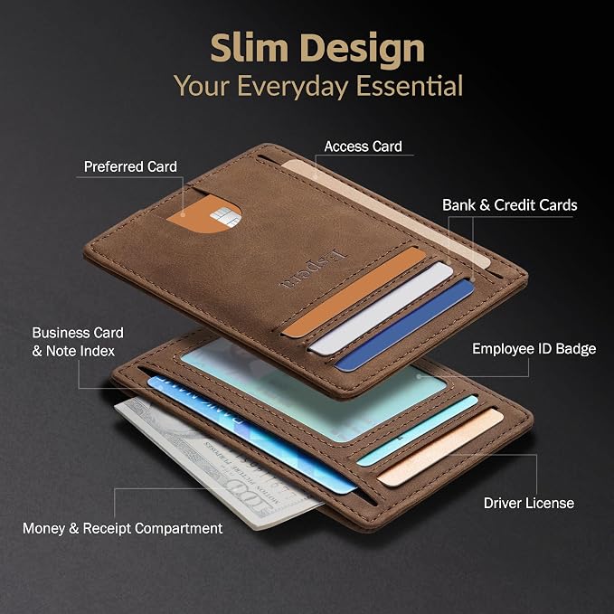 Espera Slim Minimalist Front Pocket Wallet for Men, RFID Blocking Credit Card Holder, Thin Travel ID Card Case, Gifts for Men