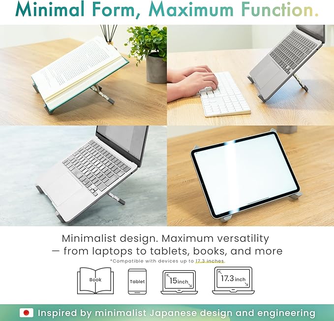 BELLEMOND Adjustable Laptop Stand | Foldable Aluminum Riser | X-Frame Ergonomic Japanese Design | Fits MacBook Pro/Air, Dell, HP, Lenovo & 10–17.3” Laptops | Portable & Lightweight | Space Silver