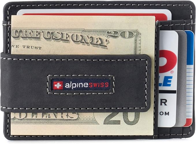 alpine swiss Harper Mens RFID Slim Money Clip Front Pocket Wallet Minimalist Leather ID Card Holder | RFID