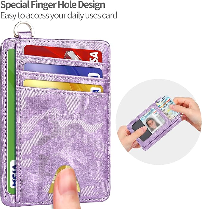 EcoVision Slim Minimalist Front Pocket Wallet, RFID Blocking Credit Card Holder Wallet with Detachable D-Shackle for Men Women