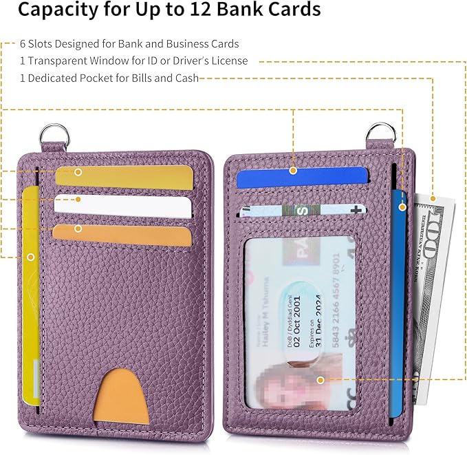 Mayski Slim Wallet, Credit Card Holder for Women, Minimalist Front Pocket RFID Blocking Card Cases, Small Wallet Women Men(Litchi Lavender)