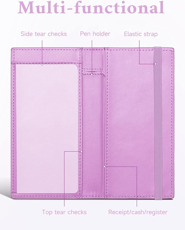 Zreal Checkbook Cover for Women, Premium Vegan Leather Checkbook Holder for Top & Side Tear Duplicate Checks with RFID Blocking (Lilac Purple)