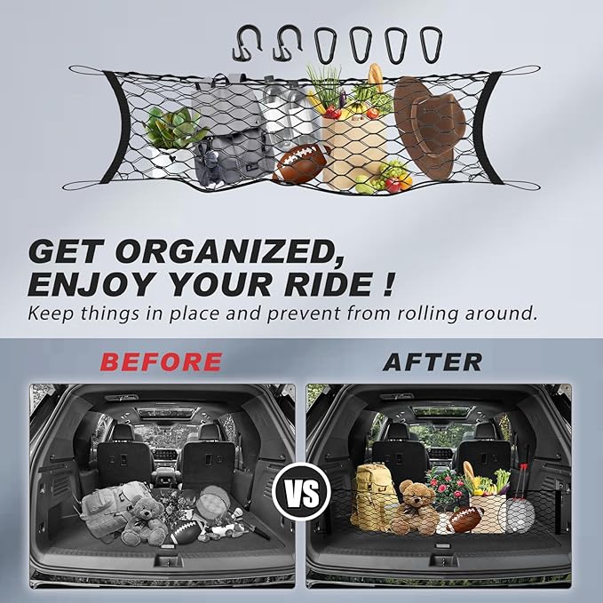 Karltys Envelope Style Cargo Net for 2018-2024 2025 2026 Chevy Traverse Accessories, Elastic Rear Trunk Mesh Cargo Net for Traverse Heavy Duty Nylon Mesh Storage Netting with Metal Hooks