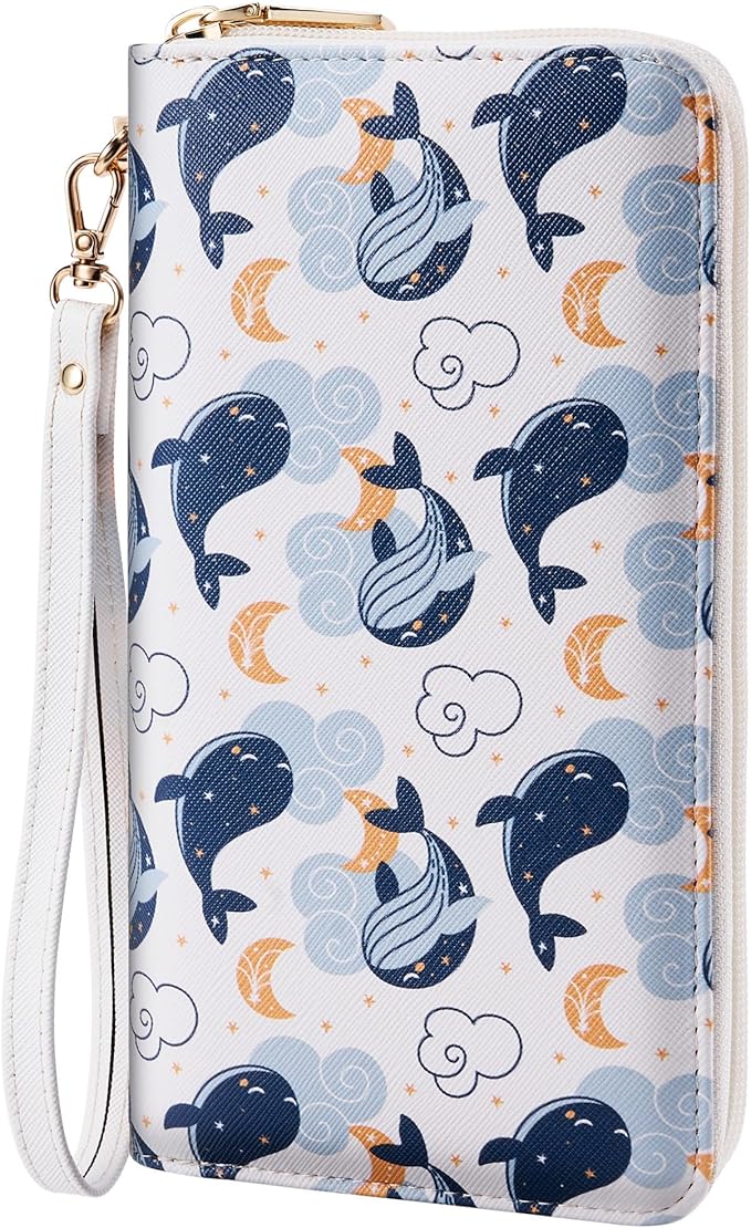 Chelmon Women's Vegan Leather Clutch Wallet with Zip, Hand Strap, Large Capacity