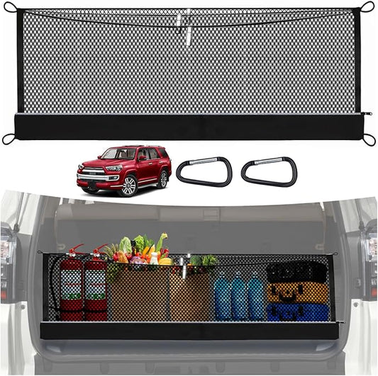 3-Layer Cargo Net for Toyota 4Runner (2-Row) 2010-2024, Zoned Storage Trunk Net with Foldable Zippered Bottom Bag, Heavy-Duty Cargo Organizer Netting for Camping, Trips & Everyday Use