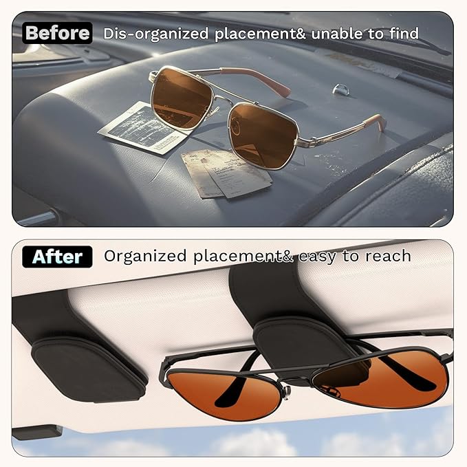 BFXM Sunglass Holder for Car, Sunglasses Holder Eyeglass Hanger Clip Magnetic Leather for Car Visor, Cars Sun Visor Ticket Card Clip, Car Visor Accessories(Black)