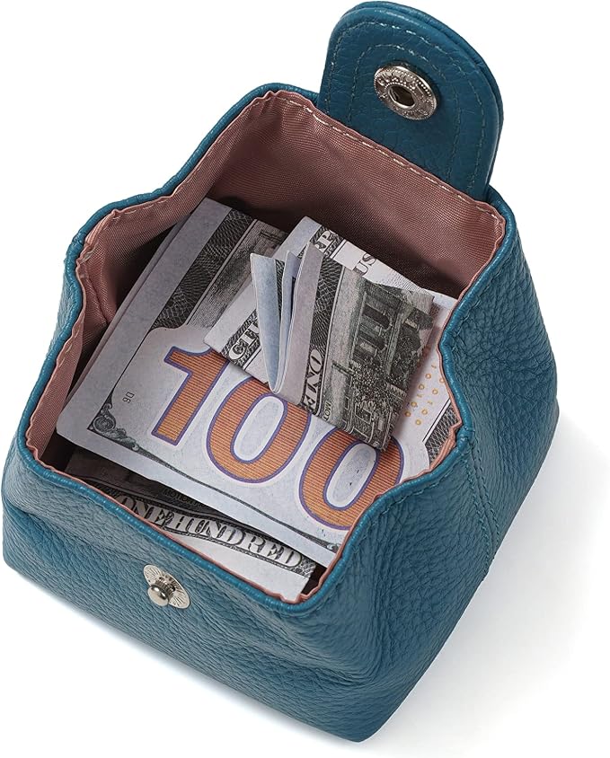 Cockatoo Genuine Leather Coin Pouch Change Holder, Mini Snap Pocket Wallet for Men Women (Azure, Large)