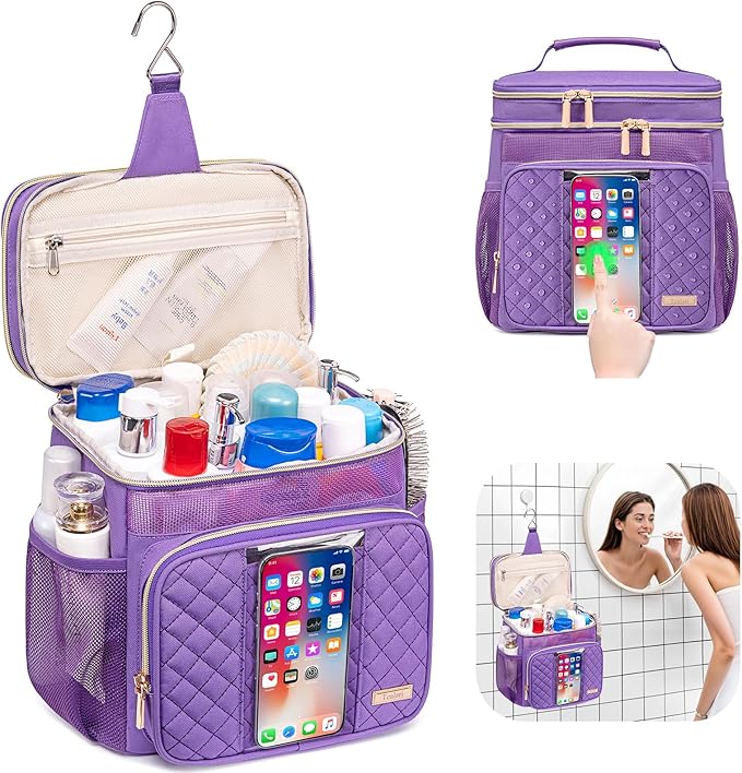 Tealari Large Toiletry Bag for Women Men,Bathroom Bag,Water Resistant Shower Bag,Makeup Bag,Portable Shower Caddy for College Dorm,Hanging Travel Toiletry Bag with Transparent Waterproof Phone Pocket