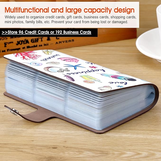 RFID Credit Card Holder, Leather Business Card Organizer with 96 Card Slots, Credit Card Case for Managing Your Different Cards and Important Documents to Prevent Loss or Damage (Delicious Food)