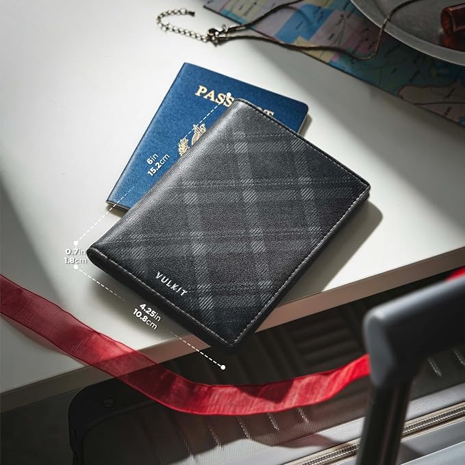 VULKIT Cute Passport Cover for Women, RFID Blocking Slim Passport Book Holder, Leather Travel Passport Wallet with Magnetic Closure Black