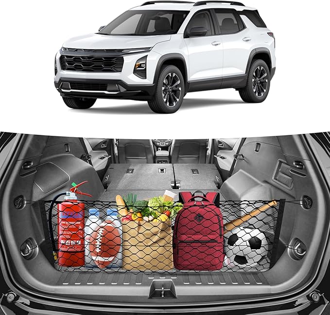 Canvcle Trunk Cargo Net for 2018-2025 2026 Chevy Equinox & GMC Terrain Accessories Envelope Style Mesh Trunk Net Organizer and Storage Stretchable Elastic Nylon Rear Cargo Netting with Hooks