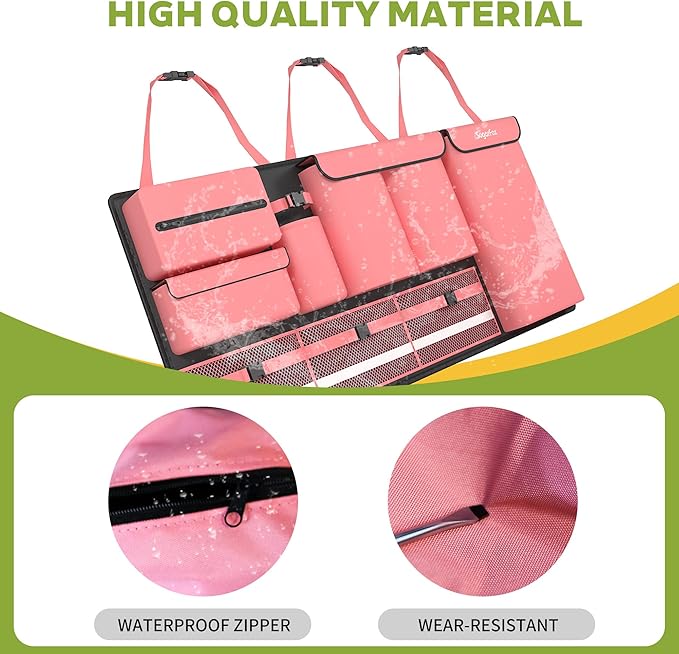 SugarFox Backseat Hanging Trunk Organizer for SUVs, Cars, Trucks & MPVs | Multi-Pocket Storage with Anti-Slip Straps | Space-Saving Auto Accessory | Gift for Men & Women | Pink, 37.8" x 18.1" - K230