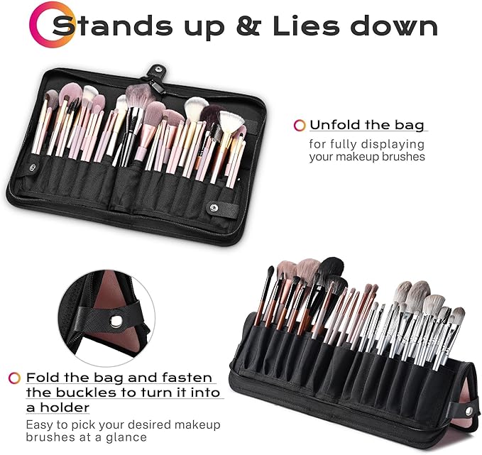 BYOOTIQUE Makeup Brush Holder Bag Foldable Cosmetic Case ForgetMeNot Pink Artist