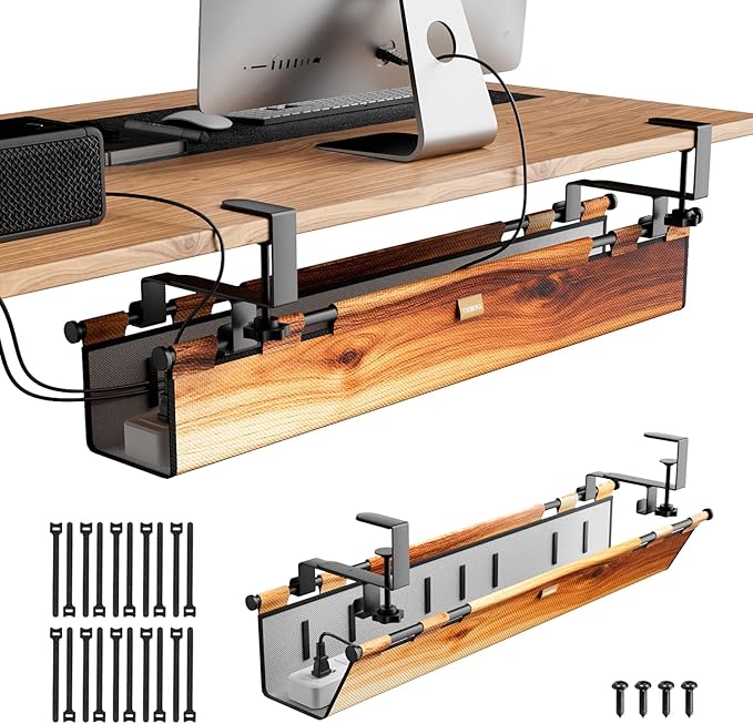 Cable Management Tray Under Desk , 38" No Drill Cable Organizer with Clamp/Screw Mount,Wire Cord Organizer for Table, Cable Tray for Office, Home