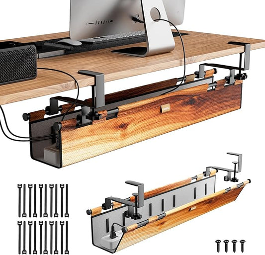 Cable Management Tray Under Desk , 38" No Drill Cable Organizer with Clamp/Screw Mount,Wire Cord Organizer for Table, Cable Tray for Office, Home