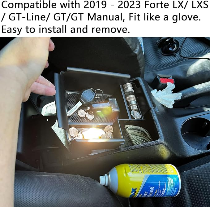TACORBO Center Console Organizer Compatible with 2019 2020 2021 2022 2023 2024 Kia Forte GT Accessories, Forte LX/LXs/GT-Line/GT/GT Manual Insert Tray ABS Armrest Secondary Storage Box, Black