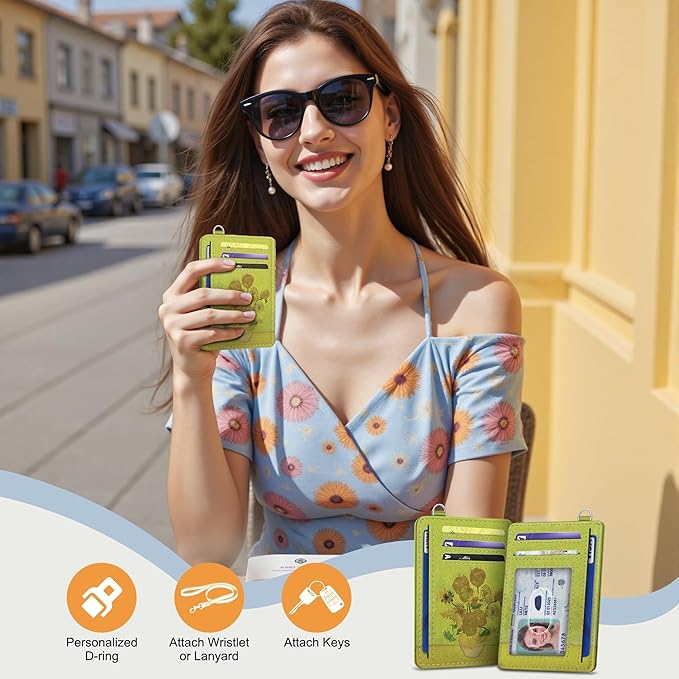 SEAVILIA Credit Card Holder for Women, Sunflower RFID Wallet Women, Slim Minimalist Front Pocket Card Holder, Cute Thin Travel RFID Blocking Card Case, Small Wallets Woman Gifts Girls